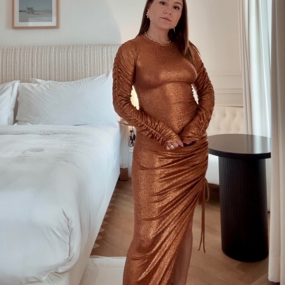 Topshop Bronze Long Sleeve Maxi Dress.